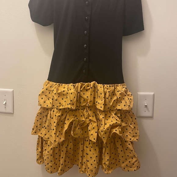 Vintage V Neck Dress with Yellow Polka Dot Skirt size 3-4 - Picture 2 of 5